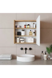 ROOMART Ad7 Kulpsuz Tek Kapaklı Ahşap-mat Beyaz Mdf 60 Cm Aynalı Banyo Üst Dolabı Banos1753 thumbnail 3