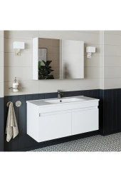 ROOMART Roomart Al3 Ayaksız 2 Kapaklı Lavabolu Beyaz Mdf 100 Cm Banyo Dolabı Aynalı Üst Dolabı - 3