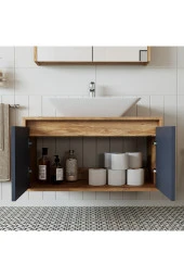 ROOMART Ld7 Ayaksız 2 Kapaklı Lavabolu Ahşap-antrasit Mdf 85 Cm Banyo Dolabı thumbnail 2