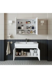 ROOMART Roomart Al3 Ayaksız 2 Kapaklı Lavabolu Beyaz Mdf 85 Cm Banyo Dolabı Aynalı Üst Dolabı thumbnail 2