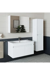 ROOMART Roomart Tm3 Ayaksız 2 Kapaklı Lavabolu Beyaz Mdf 85 Cm Banyo Dolabı Aynalı Üst Dolap Boy Dolabı - 3