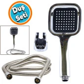 Duş Seti Lüx Kare Başlık Banyo Duş Başlığı Seti Fiskiyesi Telefonu Metal Hortum - 1