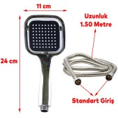 Duş Seti Lüx Kare Başlık Banyo Duş Başlığı Seti Fiskiyesi Telefonu Metal Hortum - 2