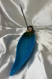 Seramik Çubuk Tütsülük Uzun Yaprak Bilge Kirpi Mavi - 1