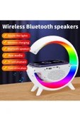 SMAYLİNG Kablosuz Şarj Özellikli Modern Saat Bluetooth Hoparlör Gece Masa Lambası Çok Fonksiyonlu Atmosferik thumbnail 7