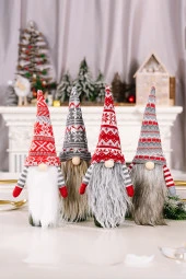 64366 4’lü Gnome Neol Dekorasyon Seti Sevimli Peluş Noel Baba Gnome Set - 1