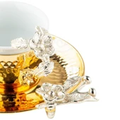 Nikel Japon Gülü Dikdörtgen Tepsi + 6'lı Kahve Fincanı Altın - 2