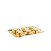 Nikel Japon Gülü Dikdörtgen Tepsi + 6'lı Kahve Fincanı Altın - 1