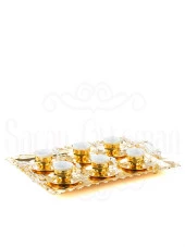 Nikel Japon Gülü Dikdörtgen Tepsi + 6'lı Çizgili Kahve Fincanı Altın thumbnail 1