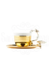 Nikel Japon Gülü Dikdörtgen Tepsi + 6'lı Çizgili Kahve Fincanı Altın thumbnail 2