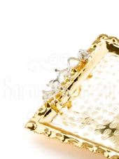 Nikel Japon Gülü Dikdörtgen Tepsi + 6'lı Çizgili Kahve Fincanı Altın thumbnail 6