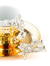 Nikel Japon Gülü Yuvarlak Tepsi + 6'lı Kahve Fincanı Altın thumbnail 4