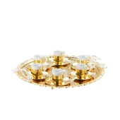 Nikel Japon Gülü Yuvarlak Tepsi + 6'lı Çizgili Kahve Fincanı Altın thumbnail 1