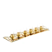 Nikel Japon Gülü Baton Tepsi + 6'lı Çizgili Çay Bardağı Altın - 1