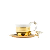 Bakır Kahve Fincanı Porselen Kahve Fincanı Nikel Japon Gülü Çizgili 2'li Kahve Fincanı Altın - 2