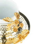 Bakır Nescafe Fincanı Porselen Nescafe Fincanı Altın Güllü 2'li Nescafe Fincanı Nikel - 2