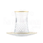 Bardak Çay Bardağı Çay Seti Çay Takımı Lux Baklava Dik Heybeli Çay Seti Ağız Yaldız Altın - 2