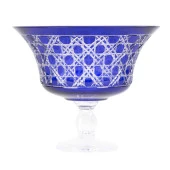Ayaklı Cam Kase Sunumluk Meyvelik Hasır Desen Safir Ayaklı Mavi Renk - 1