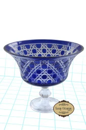 Ayaklı Cam Kase Sunumluk Meyvelik Hasır Desen Safir Ayaklı Mavi Renk - 2