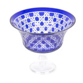 Ayaklı Cam Kase Sunumluk Meyvelik Hasır Desen Safir Ayaklı Mavi Renk - 3