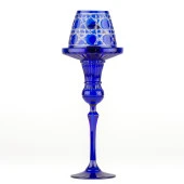 Şamdan ve Buhurdanlık Cam Hasır Desen Mavi Renk - 1