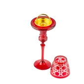 Şamdan ve Buhurdanlık Cam Hasır Desen Kırmızı Renk - 2