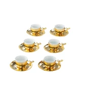 Bakır Kahve Fincanı Porselen Kahve Fincanı Atlı 6'lı Kahve Fincanı Altın - 1