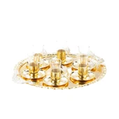 Nikel Tüylü Yuvarlak Tepsi + 6'lı Çay Bardağı Altın - 1