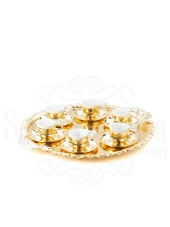 Nikel Tüylü Yuvarlak Tepsi + 6'lı Kahve Fincanı Altın - 1