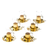 Bakır Çay Bardağı Cam Çay Bardağı Nikel Japon Gülü Çizgili 6'lı Çay Bardağı Altın - 1