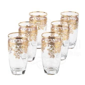 Bardak Meşrubat Bardağı Seti 6'lı Cam Bardak Hediyelik Pantoğraf Allegra Meşrubat Bardak Seti İç Yaldız Altın - 1