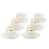 Fincan Kahve Fincanı Cam Fincan Seti Kahve Fincan Takımı Lux Baklava Aqua Kahve Fincan Seti Altın thumbnail 1