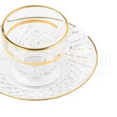 Fincan Kahve Fincanı Cam Fincan Seti Kahve Fincan Takımı Lux Baklava Aqua Kahve Fincan Seti Altın thumbnail 3