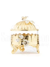 Bakır Ayaklı Kapaklı Şekerlik Meyvelik Sunumluk Lokumluk Dekoratif Obje Söz Nişan Çikolatalık Sandra - 3