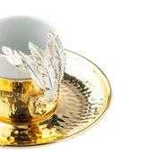 Nikel Tüylü Yuvarlak Tepsi + 6'lı Kahve Fincanı Altın thumbnail 3