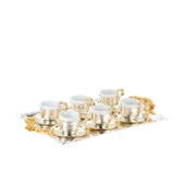 Altın Güllü Dikdörtgen Tepsi + 6'lı Nescafe Fincanı Nikel - 1