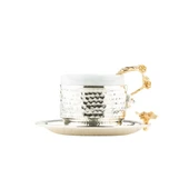 Altın Güllü Dikdörtgen Tepsi + 6'lı Nescafe Fincanı Nikel - 2