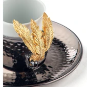 Altın Tüylü Dikdörtgen Tepsi + 6'lı Kahve Fincanı Siyah thumbnail 3