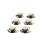 Bakır Kahve Fincanı Porselen Kahve Fincanı Altın Japon Gülü Çizgili 6'lı Kahve Fincanı Siyah - 1