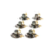 Bakır Çay Bardağı Cam Çay Bardağı Altın Japon Gülü Çizgili 6'lı Çay Bardağı Siyah - 1