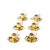 Bakır Çay Bardağı Cam Çay Bardağı Nikel Tüylü 6'lı Çay Bardağı Altın - 1