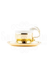 Nikel Tüylü Oval Tepsi + 2'li Kahve Fincanı Altın - 2