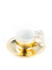 Nikel Tüylü Oval Tepsi + 2'li Kahve Fincanı Altın - 3