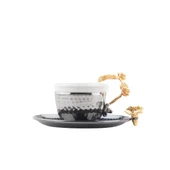 Bakır Kahve Fincanı Porselen Kahve Fincanı Altın Güllü 6'lı Kahve Fincanı Siyah - 2