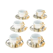 Bakır Nescafe Fincanı Porselen Nescafe Fincanı Altın Güllü 6'lı Nescafe Fincanı Nikel - 1