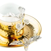 NİKEL GÜLLÜ 2'Lİ KAHVE FİNCANI ALTIN - 3