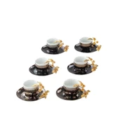 Bakır Kahve Fincanı Porselen Kahve Fincanı Altın Güllü 6'lı Kahve Fincanı Siyah - 1