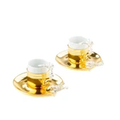 Bakır Kahve Fincanı Porselen Kahve Fincanı Nikel Japon Gülü Çizgili 2'li Kahve Fincanı Altın thumbnail 3