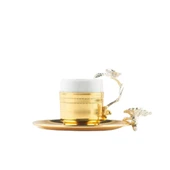 Bakır Kahve Fincanı Porselen Kahve Fincanı Nikel Japon Gülü Çizgili 2'li Kahve Fincanı Altın thumbnail 2