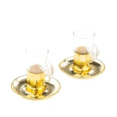 Bakır Çay Bardağı Cam Çay Bardağı Nikel Tüylü 2'li Çay Bardağı Altın - 1